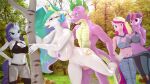  16:9 3d_(artwork) 4k absurd_res against_tree all_fours anthro anthro_on_anthro anthro_penetrated anthro_penetrating anthro_penetrating_anthro areola barefoot being_watched big_breasts breasts clothed clothing digital_media_(artwork) doggystyle dragon equid equine female female_penetrated friendship_is_magic from_behind_position hand_on_hip hasbro hi_res horn looking_at_another looking_pleasured loveslove male male/female male_penetrating male_penetrating_female mammal my_little_pony nipples nude outside penetration penile penile_penetration penis_in_pussy plant princess_cadance_(mlp) princess_celestia_(mlp) public rarity_(mlp) sex spike_(mlp) tongue tongue_out tree twilight_sparkle_(mlp) unicorn vaginal vaginal_penetration widescreen 