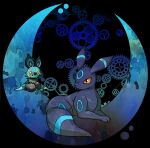  alternate_color black_background closed_mouth commentary_request crescent gears gen_2_pokemon gen_6_pokemon looking_back no_humans noibat paws pokemon pokemon_(creature) shiny_pokemon shuga_(mhwii) toes umbreon 