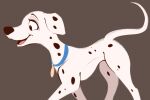  101_dalmatians 2021 brown_background canid canine canis collar dalmatian disney domestic_dog feral fur hi_res mammal open_mouth open_smile perdita simple_background smile solo spots spotted_body spotted_fur tohupo white_body white_fur 