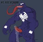  abs after_masturbation alien balls biceps big_muscles blue_skin cum cum_on_penis cumshot drooling erection excessive_cum fangs leaking long_tongue male marvel masturbation muscles nude open_mouth orgasm pecs penis pose saliva solo spider-man standing symbiote tongue unknown_artist venom venom_(spider-man) white_skin 