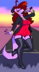  absurd_res acethebigbadwolf anthro breasts claws clothing colored_nails dragon dress female garter_belt garter_straps hair hi_res jewelry leather leather_clothing leather_legwear leather_thigh_highs legwear long_hair microphone nails red_clothing red_dress reptile scalie solo teeth the_mom_(fnf) thigh_highs 