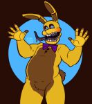  2020 ambiguous_gender animatronic anthro blue_eyes bodily_fluids bow_tie buckteeth drooling five_nights_at_freddy&#039;s fur hi_res into_the_pit lagomorph leporid littlegeecko long_ears long_tongue looking_aside machine mammal multicolored_body multicolored_fur rabbit raised_arm robot saliva scut_tail sharp_teeth simple_background solo spring_bonnie_(fnaf) teeth tongue two_tone_body two_tone_fur video_games watermark 