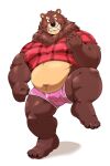  2021 absurd_res anthro belly blush brown_body brown_fur bulge cade_(the_human_heart) clothing fur hi_res humanoid_hands jumperbear kemono male mammal overweight overweight_male shirt simple_background solo the_human_heart_(game) topwear underwear ursid video_games visual_novel white_background 