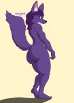 absurd_res anthro big_butt butt canid canine canis digital_media_(artwork) feet fluffy fluffy_tail fur girly hair hi_res humanoid_feet humanoid_hands hybrid jackal liam_(liamjackal) liamjackal male mammal pink_body pink_eyes pink_skin purple_body purple_fur solo thick_thighs wolf 