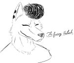  anthro black_nose canid canine canis clothed clothing fur hair headshot_portrait hi_res mae_(thefurryartist43) male mammal model_sheet monochrome portrait post simple_background smile solo thefurryartist43 used wolf 