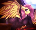  anthro candle clothed clothing ear_piercing equid equine eyelashes female fingers fluttershy_(mlp) friendship_is_magic hasbro hi_res inside looking_at_viewer mammal my_little_pony pegasus piercing solo teta wings 