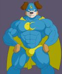  2017 abs anthro big_muscles big_pecs black_nose brown_body brown_fur bulge canid canine canis cape clothing colored costume crescent_moon domestic_dog frown fur geng glare hands_on_hips hi_res legwear lycandog_(geng) male mammal moon muscular muscular_arms muscular_thighs pecs serious shaded simple_background skin_tight_suit solo superhero thick_neck thick_thighs tight_clothing tight_fit tights 