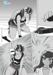  anthro bullet clothing comic dodging equid equine facial_tattoo female fingerless_gloves friendship_is_magic gloves gun handgun handwear hi_res horse kneeling mammal monochrome my_little_pony octavia_(mlp) pegasus pia-sama pony rainbow_dash_(mlp) ranged_weapon sound_effects tattoo weapon wings 