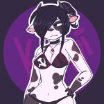  1:1 accessory anthro bikini black_nails black_nose black_spots bovid bovine cattle clothed clothing collar colored_nails communism crazy_guy_(artist) female goth hair horn indigo_eyes mammal markings messy_bun nails politics purple_eyes solo spots swimwear underwear white_body white_skin 