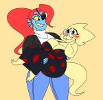  alphys anthro anthro_on_anthro barefoot belly big_breasts big_butt big_hair blue_body blue_scales blush bottomwear breasts bridal_carry buckteeth butt carrying chhiccennuggett chubby_anthro chubby_female cleavage cleavage_overflow clothed clothing colored_nails curvy_figure denim denim_clothing duo eye_patch eyewear female female/female fin fish fully_clothed glasses grin hair hand_on_face hand_on_own_face head_fin hi_res jacket jeans lizard looking_at_another looking_at_partner marine mole_(marking) nails non-mammal_breasts pants polka_dots ponytail red_hair red_nails reptile romantic_couple scales scalie sharp_teeth short_stack simple_background slightly_chubby smile standing teeth thick_tail thick_thighs tight_clothing tight_dress topwear turtleneck undertale undyne video_games voluptuous wide_hips yellow_body yellow_scales yellow_sclera 