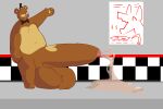  anthro balls big_balls big_penis bodily_fluids brown_body clothing cum digital_media_(artwork) erection five_nights_at_freddy&#039;s freddy_(fnaf) fur genital_fluids genitals hat headgear headwear hi_res huge_balls huge_penis hyper hyper_balls hyper_genitalia hyper_penis infurmary male mammal nude penis simple_background slightly_chubby smile solo ursid video_games 