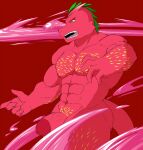  2017 abs anthro benton_(geng) biceps big_muscles big_pecs big_penis body_hair cheek_spikes claws colored dragon elemental_creature facial_spikes fangs flora_fauna food food_creature fruit fruit_dragon fruit_juice geng genitals half-erect humanoid_genitalia humanoid_penis leaf leaf_hair living_fruit magic_user male muscular muscular_anthro muscular_arms muscular_male nude open_mouth pecs penis plant plant_hair pseudo_hair pubes red_body red_skin shaded simple_background solo spikes spikes_(anatomy) teeth thick_thighs tongue 