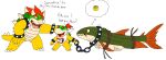  absurd_res bodily_fluids bound bowser bowser_jr. chain claws collar english_text father father_and_child father_and_son fish goliath_tigerfish hi_res koopa marine mario_bros messy_scales nintendo parent parent_and_child scalie seabreeze629 semi-anthro son spiked_collar spikes sweat text video_games wristband 