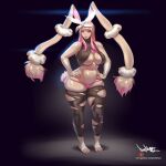  1:1 animal_humanoid bare_shoulders big_breasts black_clothing black_legwear breasts clothed clothing curvy_figure female glistening glistening_body hair hand_on_hip humanoid legwear long_ears long_hair looking_at_viewer mega_evolution mega_lopunny navel nintendo panties pink_clothing pink_hair pink_panties pink_underwear pinkdrawz pok&eacute;mon pok&eacute;mon_(species) solo standing thick_thighs torn_clothing under_boob underwear video_games wide_hips 