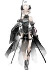  1girl armor blue_eyes covered_navel detached_sleeves dleung fantasy halo highres holding holding_sword holding_weapon leotard looking_at_viewer original rapier short_hair silver_hair sketch skin_tight solo sword thigh_strap weapon 
