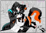  &lt;3 5_fingers aak anthro bed black_body black_hair blush clothed clothing doctor_(arknights) duo eyes_closed feet fingers fur furniture futashi hair human human_on_anthro inside interspecies kissing male male/male mammal multicolored_body multicolored_fur orange_body short_hair toes tongue video_games white_body white_fur 