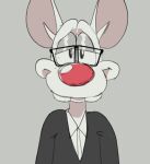 2021 animaniacs anthro big_ears big_nose buckteeth bust_portrait clothed clothing collared_shirt colored_sketch eyebrows eyewear front_view fur glasses grey_background half-closed_eyes looking_at_viewer male mammal mouse murid murine narrowed_eyes pinky_(warner_brothers) pinky_and_the_brain portrait raised_eyebrows red_nose rodent shirt simple_background solo sosososleazy teeth toony topwear warner_brothers white_body white_fur 