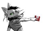 absurd_res arctic_fox big_ears black_hair canid canine determined female floppy_disk fox green_eyes hair hi_res mammal pigtails pose sasha_(system_exception) sidpoke size_difference smaller_female solo