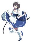  1girl :o absurdres aoi_erika apron blue_dress blue_footwear breasts brown_hair detached_collar detached_sleeves dress e_li_(77864296) full_body heaven_burns_red highres maid_apron maid_headdress short_hair small_breasts solo standing thighhighs white_thighhighs 