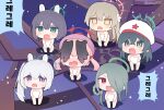  6+girls ainy black_hair blue_archive blush chibi closed_eyes crayon_shin-chan green_eyes green_hair grey_hair haigure_pose hair_over_one_eye koharu_(blue_archive) light_brown_hair long_hair mina_(blue_archive) minori_(blue_archive) miyako_(blue_archive) multiple_girls nagisa_(blue_archive) open_mouth pink_hair purple_eyes red_eyes saki_(blue_archive) short_hair smile yellow_eyes 