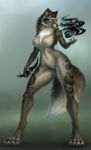  anthro black_claws black_nose blade blue_eyes breasts brown_body brown_fur canid canine canis cheek_tuft chest_tuft claws clouded_leopard curvy_figure dagger dipstick_ears dipstick_tail facial_tuft felid female fur hi_res hourglass_figure jocarra knife magic magic_user mammal mane markings melee_weapon multicolored_body multicolored_ears multicolored_eyes multicolored_tail nipples pantherine purple_eyes solo toe_claws tuft unity_(cardinilo) weapon white_body white_fur wolf 