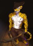  2021 anthro digital_media_(artwork) eyebrows eyelashes felid feline fur hi_res male mammal omesore smile solo spots spotted_body spotted_fur yellow_eyes 