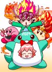  2024 2girls adeleine black_hair blush_stickers chinese_zodiac chopsticks colored_skin highres holding holding_chopsticks ice_dragon_(kirby) king_dedede kirby kirby_(series) looking_at_viewer monster_flame multiple_girls new_year pink_hair pink_skin red_ribbon ribbon ribbon_(kirby) solid_oval_eyes star_(symbol) v-shaped_eyebrows waddle_dee wings year_of_the_dragon yutakunatu 