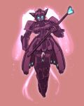  absurdres backlighting blue_eyes drawindrawmij energy_hair glowing glowing_eyes heart_wand highres holding holding_whip light_particles magical_girl mecha mecha_focus monochrome monochrome_background original pink_background robot science_fiction spot_color wand 