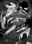  2boys absurdres anal bar_censor bara bodysuit boku_no_hero_academia censored endeavor_(boku_no_hero_academia) erection fire greyscale highres large_pectorals male_focus mature_male migi_(mm86262394) monochrome multiple_boys muscular muscular_male open_mouth pectorals penis sex short_hair testicles textless_version thick_thighs thighs torn_bodysuit torn_clothes yaoi 
