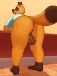  3:4 absurd_res animal_crossing anthro anus balls bent_over big_balls big_butt bottomless butt canid canine clothed clothing digital_media_(artwork) fur genitals hi_res looking_at_viewer looking_back male mammal nintendo raccoon_dog rear_view shirt solo tanuki thick_thighs timidwithapen tom_nook_(animal_crossing) topwear video_games 