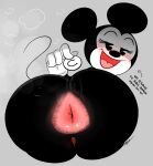anthro anus bedroom_eyes big_anus big_butt butt clothing disney english_text female genitals gloves handwear hi_res huge_butt looking_at_viewer looking_back mammal minnie_mouse mouse murid murine narrowed_eyes open_mouth ota_(artist) pussy rodent seductive solo text