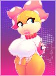  accessory anthro big_breasts bodily_fluids bottomless breasts clothed clothing clothing_pull female genitals hair_accessory hair_bow hair_ribbon hi_res jewelry koopa koopaling lips mario_bros necklace nintendo nipple_outline pussy ribbons scalie shirt shirt_pull sirredbenjamin solo sweat thick_lips thick_thighs topwear topwear_pull video_games wendy_o._koopa wide_hips 