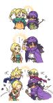 2boys 2girls age_progression aged_down arm_up arrow_(symbol) belt belt_bag bianca_(dq5) black_hair blonde_hair blue_cloak blue_eyes blush blush_stickers bow bracelet braid cape child cloak commentary_request dark-skinned_male dark_skin dragon_quest dragon_quest_v dress earrings father_and_daughter father_and_son gloves green_bow green_cape green_cloak green_dress hair_bow hair_pulled_back hand_on_own_hip height_difference hero&#039;s_daughter_(dq5) hero&#039;s_son_(dq5) hero_(dq5) highres holding holding_hands holding_stick husband_and_wife jewelry jumping long_hair looking_at_another low_ponytail mother_and_daughter mother_and_son motion_lines multiple_boys multiple_girls nabenko orange_cape orange_dress pink_cloak puff_of_air purple_cape purple_cloak purple_headwear short_hair siblings single_braid smile spiked_hair stick turban twin_braids twins twitter_username walking white_background white_gloves white_tunic 