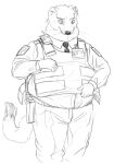 2020 adjusting_clothing anthro bottomwear bulletproof_vest cettus clothed clothing dress_shirt fully_clothed holster id_card male mammal mustelid necktie overweight overweight_anthro overweight_male pants security security_guard shirt sketch solo standing tail topwear uniform vest walkie-talkie