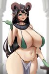 2024 big_breasts blurred_background breasts clothing digital_media_(artwork) eyebrows female fingers hair hi_res horn huge_breasts humanoid humanoid_pointy_ears long_hair looking_at_viewer navel open_mouth sana!rpg solo