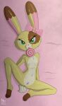 2018 accessory anthro anthrofied artist_name bed bow_ribbon breasts buttercream_sundae candy clitoral_hood clitoris dated dessert feet female food foxyxxx fur furniture genitals green_eyes hair_accessory hair_bow hair_ribbon hasbro hi_res lagomorph leporid licking lidded_eyes littlest_pet_shop littlest_pet_shop_(2012) lollipop looking_at_viewer lying mammal multicolored_body multicolored_fur navel nipples on_back pussy rabbit ribbons short_tail signature small_breasts solo tail tongue tongue_out