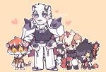  4boys aak_(arknights) absurdres animal_ears arknights belt black_belt black_tank_top blue_sclera blush chain_necklace character_request chibi colored_sclera dog_boy dog_ears dog_tail fatherly fingerless_gloves furry gloves highres holding_hands hung_(arknights) male_focus mountain_(arknights) multiple_boys pants pectorals scar scar_across_eye sharktuna short_hair shoulder_spikes size_difference spikes tail tank_top tiger_boy tiger_ears tiger_stripes white_fur white_pants 
