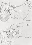anthro blush bodily_fluids drooling duo eye_contact feral giraffe giraffid hand_on_tongue hgythshs hi_res hyena licking lips looking_at_another male male/male mammal mawplay on_tongue oral_vore partially_inside prehensile_tongue saliva size_difference sketch soft_vore spotted_hyena sucking text tongue tongue_out tongue_wrap tongueplay vore