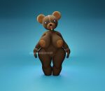 animate_inanimate anthro bear big_breasts big_butt breasts brown_body butt button_eyes clothing doll female fur genitals hi_res humanoid living_plushie looking_at_viewer mammal nipples plushie pussy short_stack simple_background smallnmespider solo teddy_bear thick_thighs underwear ursine