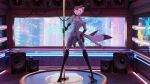 athletic athletic_male avian bird demon girly helluva_boss hi_res humanoid male neon_lights nude orangemirror824 owl owl_demon pole red_eyes slim_male solo solo_focus stolas_(helluva_boss) stripper stripper_pole