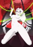 absurd_res angel chain erect_nipples exorcist_(hazbin_hotel) female hair hell hi_res humanoid lute_(hazbin_hotel) navel nipples pale_skin pixelboy red_sky shaved_pussy sky solo white_hair wings yellow_eyes