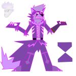 1:1 anthro bandage black_nose black_snout bone canid canine canis clothing coat digital_media_(artwork) duqueofdingos ennibodaivy facial_markings felid feline felis fingers fur hair head_markings hybrid long_tail male mammal markings marks_on_body pantherine purple_background purple_body purple_eyes purple_fur purple_hair revenant simple_background skeleton solo tail teeth topwear undead wolf yellow_eyes