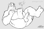 2024 absurd_res anthro anus bear belly bodily_fluids erection fiercedeitylynx foreskin gender_symbol gender_symbol_penetration genital_fluids genitals hi_res humanoid_genitalia humanoid_penis legs_up male male_symbol mammal marlon_(fiercedeitylynx) monochrome nude overweight overweight_male penis precum presenting presenting_anus solo stubble symbol