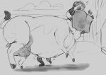anthro aurelia_(garsupial) belly big_belly big_butt bovid bovid_taur bovine bovine_taur bridal_carry butt carrying cattle cattle_taur clothed clothing doctordj duo faceless_character faceless_human feat_of_strength female hi_res hooves horn huge_belly human lifting_another male male/female mammal mammal_taur obscured_character partially_clothed tail taur teats udders