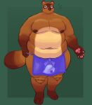 3_toes 5_fingers absurd_res alnoodle animal_crossing anthro apron apron_only belly belly_overhang belly_rolls big_belly blue_apron blue_eyes brown_body brown_fur bulge canid canine clothed clothing countershade_fur countershade_torso countershading deep_navel digital_drawing_(artwork) digital_media_(artwork) feet fingers front_view full-length_portrait fur gradient_background green_background hi_res male mammal moobs navel nintendo nipples overweight overweight_anthro overweight_male pawpads pink_pawpads portrait raccoon_dog simple_background small_head snout solo standing tail tan_body tan_countershading tan_fur tanuki toes tom_nook_(animal_crossing) topless
