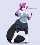absurd_res anthro big_diaper big_tail breasts canid canine clothing diaper diaper_under_clothing extremius_amphibious fox front_view gynomorph hi_res intersex mammal rubbing_eyes solo standing tail text tired underwear
