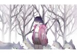  1girl absurdres bamiln bare_tree black_hair brown_shorts closed_mouth expressionless facing_to_the_side highres hood hood_down jacket long_sleeves looking_ahead milgram pink_jacket shirt short_hair shorts solo tree white_shirt winter wolf yuzuriha_kotoko 