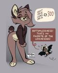 baphypaws bat bobbi_(baphypaws) bottomless bottomless_female clothed clothing dialogue domestic_cat felid feline felis female genitals mammal pantsless partially_clothed pussy signature simple_background smile strip_game text