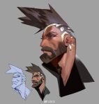  1boy absurdres beard brown_hair connected_beard cropped_head facial_hair full_beard highres league_of_legends long_eyelashes looking_to_the_side male_focus mature_male pantheon_(league_of_legends) progression thick_beard thick_eyebrows xkov_(cerberuskeeper) 