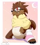 absurd_res anthro canid canine clothing diaper extremius_amphibious eyewear feces footwear glasses hi_res hoodie kneeling looking_at_viewer male mammal messy_diaper mobian_wolf sega shoes sitting smug sneakers soiling solo sonic_the_hedgehog_(series) topwear underwear were werecanid werecanine werewolf